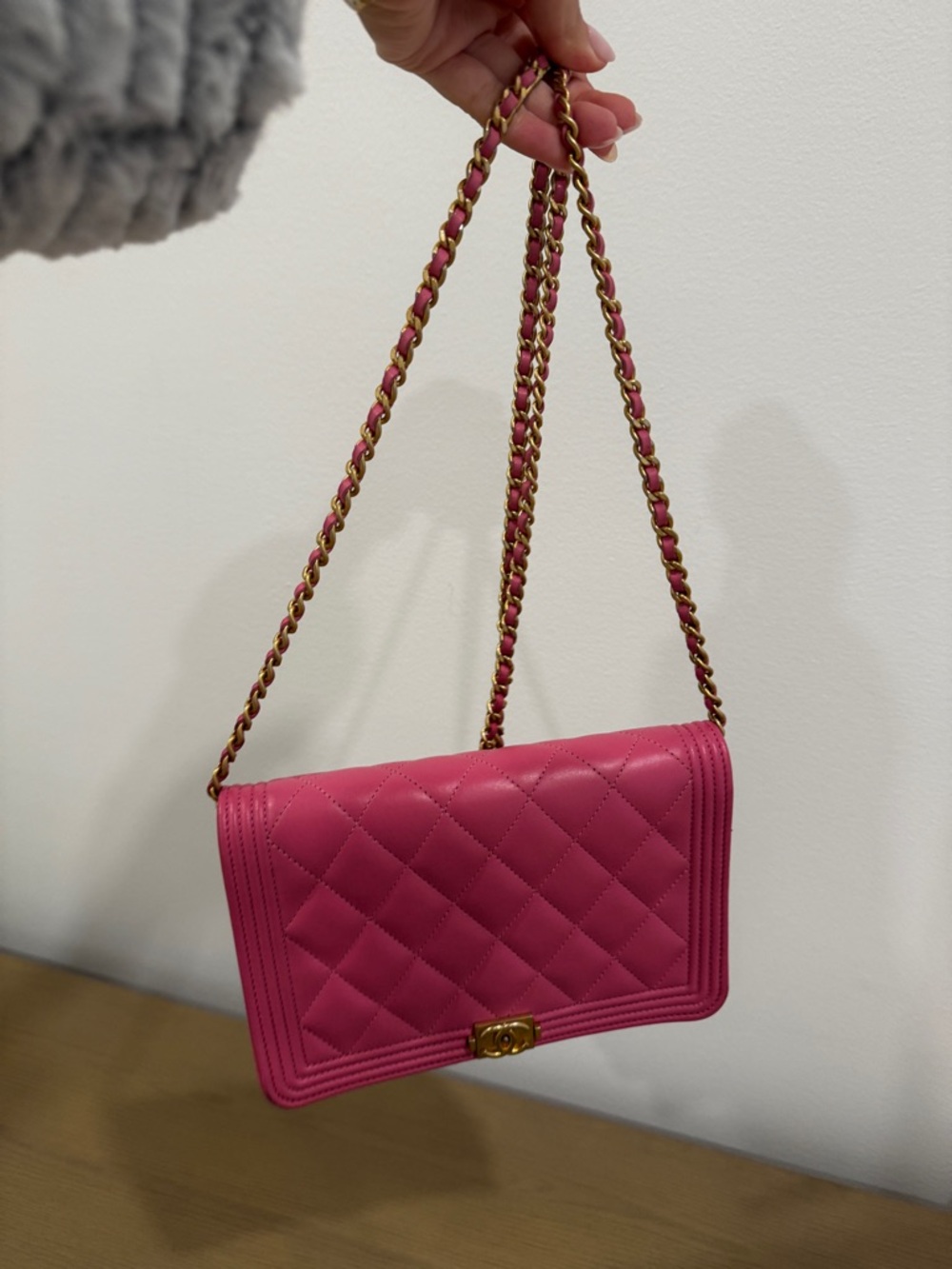 CHANEL Pink Quilted Boy Wallet with Gold CC Lock - Picture 12 of 12